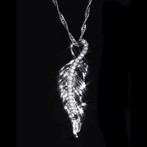 Heart Shaped Diamond Feather Pendant Necklace